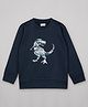 Sheer Love Fleece Knit Full Sleeves Dinosaur Embroidered Light Winter Sweatshirt - Navy