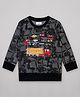 Sheer Love Fleece Knit Full Sleeves Vehicles Printed Light Winter Sweatshirt - Dark Grey