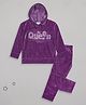 Sheer Love Velvet Knit Full Sleeves Queen Text Embellished Hooded Tee With Pajama Set - Lavender