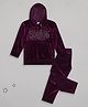 Sheer Love Velvet Knit Full Sleeves Super Text Embellished Hooded Tee With Pajama Set - Wine