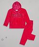 Sheer Love Velvet Knit Full Sleeves Super Text Embellished Hooded Tee With Pajama - Fuchsia