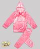 Sheer Love Velvet Knit Full Sleeves Super Text Embellished Hooded Tee With Pajama Set - Pink