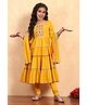 BIBA Cotton Woven Three Fourth Sleeves Floral Embroidered & Sequins Embellished Kurti Churidar With Dupatta Set - Yellow