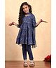 BIBA Cotton Woven Three Fourth Sleeves Floral Foil Printed Kurti Leggings With Dupatta Set - Blue