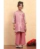 BIBA Tissue Woven Three Fourth Sleeves Sequins & Gota Lace Embellished Kurti Palazzo With Dupatta Set - Pink