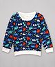 Sheer Love Fleece Knit Full Sleeves Construction Vehicles Printed Light Winter Sweatshirt - Blue