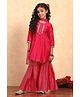 BIBA Woven Three Fourth Sleeves Abstract Foil Printed & Gota Lace Embellished Kurti Sharara With Dupatta Set - Pink
