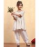 BIBA Viscose Rayon Woven Three Fourth Sleeves Ethnic Motifs Printed Kurti & Salwar Set - White