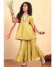 BIBA Cotton Woven Three Fourth Sleeves Gota Lace Embellished Kurti Sharara With Dupatta Set - Green