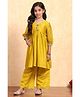 BIBA Woven Three Fourth Sleeves Gota Lace & Tassels Embellished Kurti & Palazzo Set - Yellow