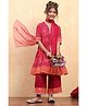 BIBA Cotton Woven Half Sleeves Bandhani Printed Lace Embellished Tiered Kurti Palazzo With Dupatta Set - Pink