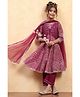 BIBA Cotton Woven Three Fourth Sleeves Bandhani Printed Tassels & Mirror Work Embellished Kurti Palazzo With Dupatta Set - Purple