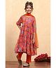 BIBA Woven Three Fourth Puffed Sleeves Floral Printed Gota Lace Embellished Tiered Kurti Pants With Dupatta Set - Orange