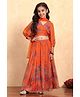BIBA Woven Three Fourth Sleeves Floral Printed Kalidar Lehenga & Choli With Dupatta Set - Orange