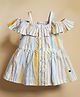PURPLE UNITED KIDS Cotton Woven Cold Shoulder Sleeves  Striped & Frill Detailed Dress - Orange White & Multi Colour