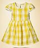 PURPLE UNITED KIDS Poplin Woven Half Puffed Sleeves  Checked Lace Embellished Dress - Yellow & White