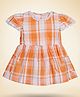 PURPLE UNITED KIDS Poplin Woven Half Puffed Sleeves  Checked Lace Embellished Dress - Yellow & White