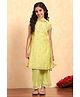 BIBA Woven Half Sleeves Floral Designed Straight Kurta Palazzo Set With Dupatta - Yellow