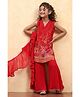 BIBA Viscose Rayon Woven Sleeveless Floral Printed  & Sequin Embellished Straight Kurta Sharara Set With Dupatta - Red