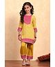 BIBA Woven Three Fourth Sleeves Bandhani Printed & Mirrow Work Embellished Straight Kurta Palazzo Set - Yellow