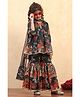 BIBA Woven Three Fourth Sleeves Floral Printed Peplum Kurta Sharara Set With Dupatta - Black