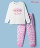 Honeyhap Premium Cotton Knit Full Sleeves Night Suit With Bio Finish & Floral Print - Bright White & Begonia Pink