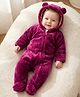 Babyoye 100% Cotton Knit Full Sleeves Footed Sleepsuit With Ear Applique - Wine