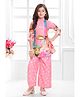 Ministitch Cotton Blend Woven Three Fourth Sleeves Floral Printed Kurti & Palazzo Set - Pink