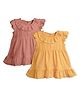 Kidbea Linen Woven Pack Of 2 Cap Sleeves Solid Midi Dresses - Rust & Yellow