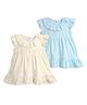 Kidbea Linen Woven Pack Of 2 Cap Sleeves Solid Midi Dresses - White & Blue