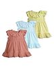 Kidbea Linen Woven Pack Of 3 Cap Sleeves Solid Midi Dresses - Multi Colour
