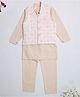 Kidbea Cotton Woven Full Sleeves Solid Kurta Pajama With Floral Embroidered Nehru Jacket Set - Pink