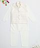 Kidbea Cotton Woven Full Sleeves Solid Kurta Pyjama With Damask Embroidered & Sequins Embellished Jacket Set - Cream