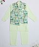 Kidbea Cotton Woven Full Sleeves Kurta Pyjama With Floral & Paisley Printed Jacket Set - Green