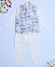 Kidbea Cotton Woven Full Sleeves Solid Kurta Pajama With Paisley Printed Nehru Jacket Set - Cream