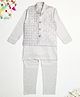 Kidbea Cotton Woven Full Sleeves Solid Kurta Pajama With Geometric Embroidered Nehru Jacket Set - Grey