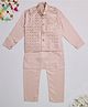 Kidbea Cotton Woven Full Sleeves Solid Kurta Pyjama With Floral Embroidered & Sequins Embellished Jacket Set - Coffee