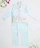 Kidbea Cotton Woven Full Sleeves Solid Kurta Pyjama With Elephant Embroidered & Sequins Embellished Nehru Jacket Set - Light Blue