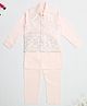 Kidbea Cotton Woven Full Sleeves Solid Kurta Pajama With Geometric Embroidered Nehru Jacket Set - Peach