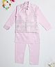 Kidbea Cotton Woven Full Sleeves Solid Kurta Pajama With Geometric Embroidered Nehru Jacket Set - Dusty Pink