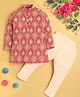 Jeet Ethnics Cotton Blend Knit Full Sleeves Ikat Printed Kurta Pyjama Set - Red