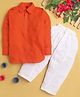 Jeet Ethnics Cotton Blend Knit  Full Sleeves Solid Pathani Style  Kurta Pyjama Set - Orange