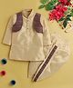 Jeet Ethnics Cotton Blend Knit  Full Sleeves Solid Kurta Dhoti Set With Striped Jacket - Cream