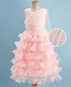 Mark & Mia Woven Sleeveless Layered Party Dress with Pearl Cape & Frill Detailing - Peach
