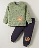 Teddy Interlock Knit Full Sleeves T-Shirt & Joggers Set with Teddy Print - Olive Green