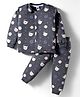 Teddy Fleece Knit Full Sleeves Front Open Co-ord Night Suit With Teddy Bear & Space Theme Print - Charcoal Grey
