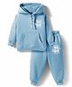 Teddy Fleece Knit Full Sleeves Winter Wear Hooded T-Shirt & Joggers Set with Kangaroo Pockets - Light Blue