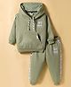 Teddy Fleece Knit Full Sleeves Winter Wear Hooded T-Shirt & Joggers Set with Kangaroo Pockets - Olive Green