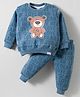 Teddy Fleece Knit Full Sleeves Winter Wear T-Shirt & Joggers Set with Teddy Print - Blue