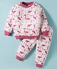 Teddy Fleece Knit Full Sleeves Winter Wear Co-Ord T-Shirt & Joggers Set with Animal Print - Pink